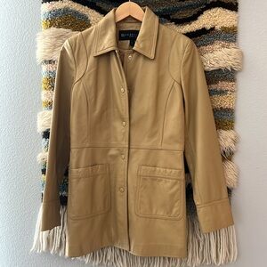 REACTION Kenneth Cole Women's 100% Leather Long Jacket Snap Closure Butter Tan S